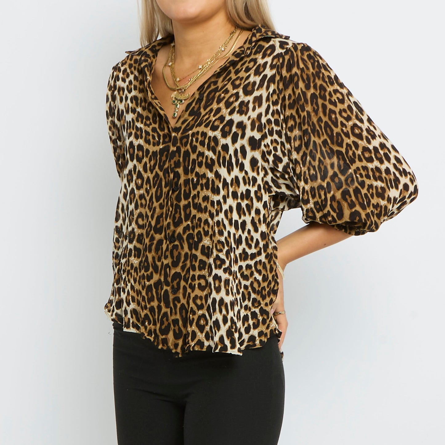 Leopard  Mesh Material 3/4 Arm length Shirt- UK 8