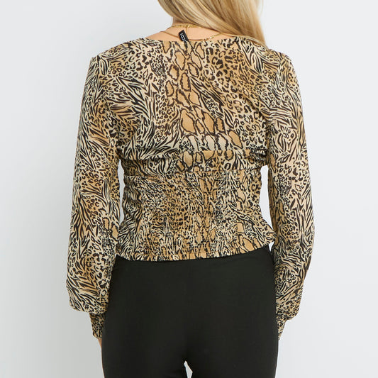 Corset Style Fitted Cropped Long Sleeve Animal print Shirt- UK 8