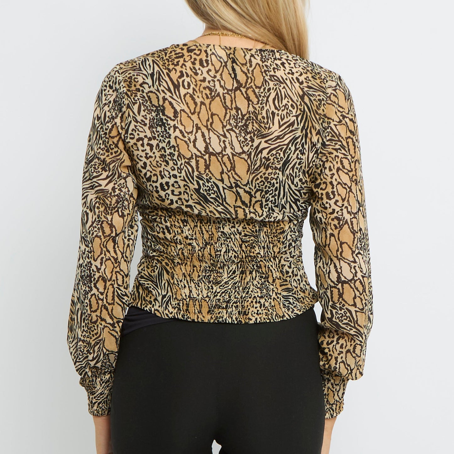 Corset Style Fitted Cropped Long Sleeve Animal print Shirt-UK 8