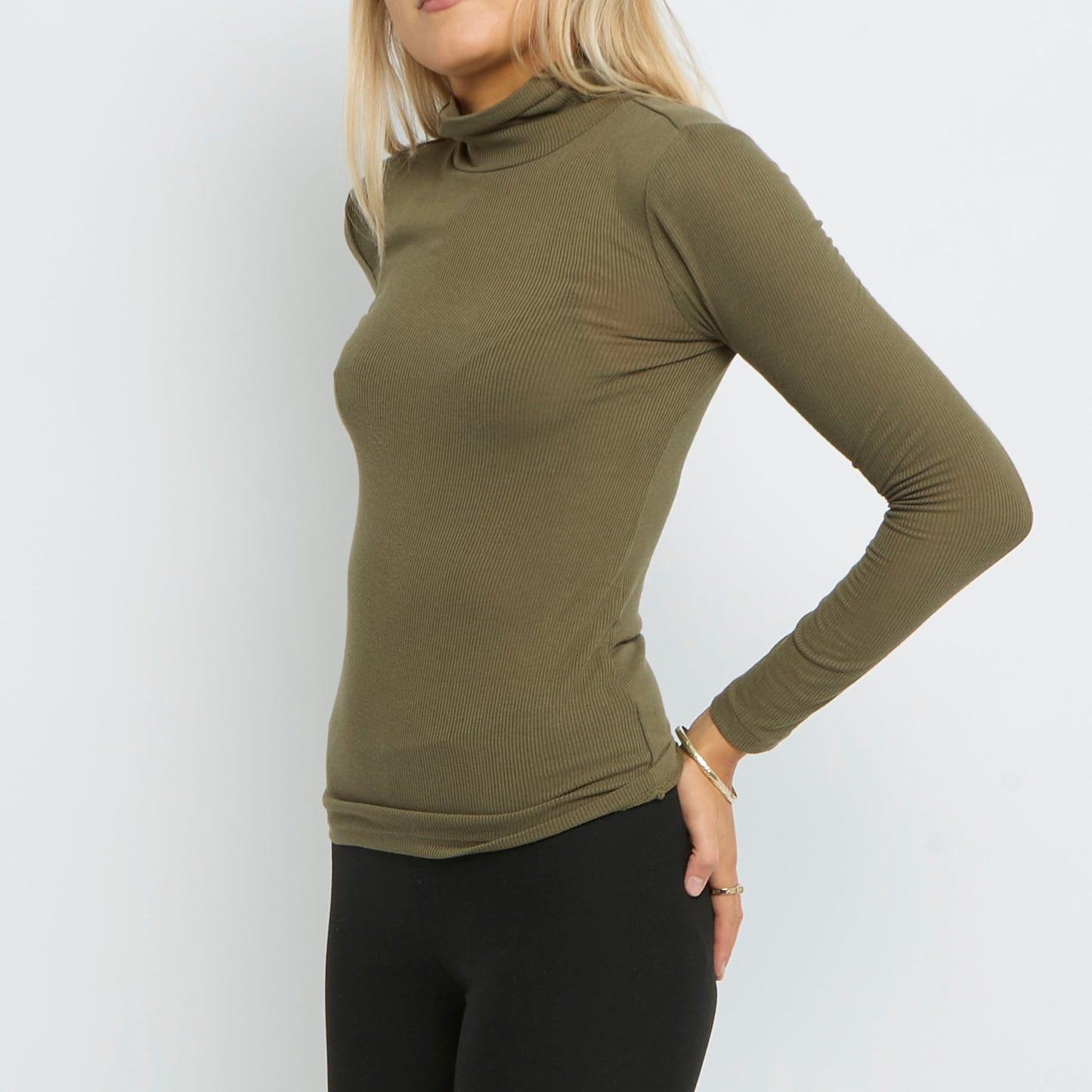 Turtle Neck Long Sleeve Ribbed Top - UK 8