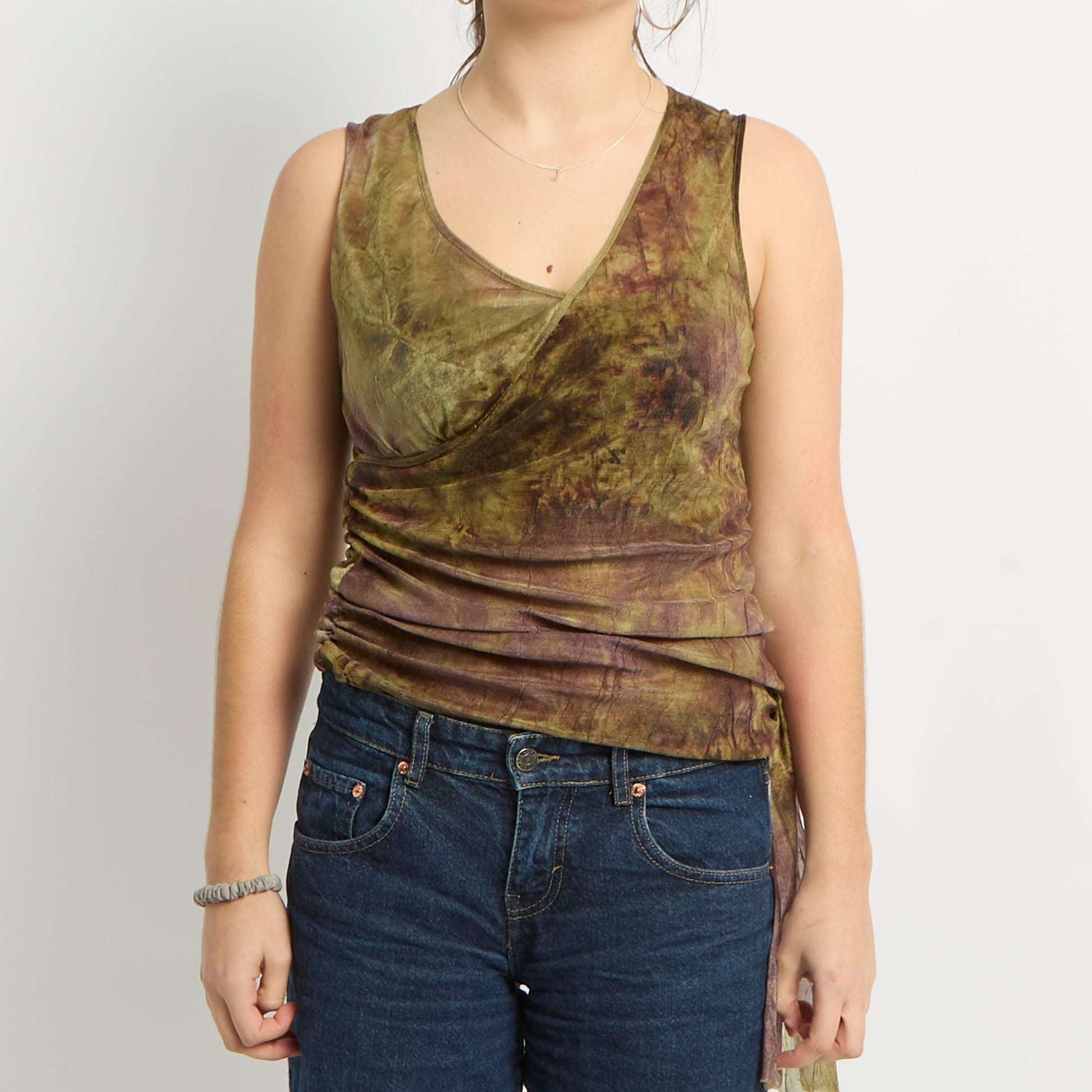 Tie Dye Ruched Silk Top - UK 8