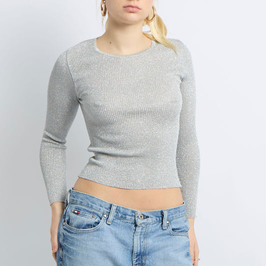 Knitted Ribbed Sparkly Long Sleeve Top - UK 8