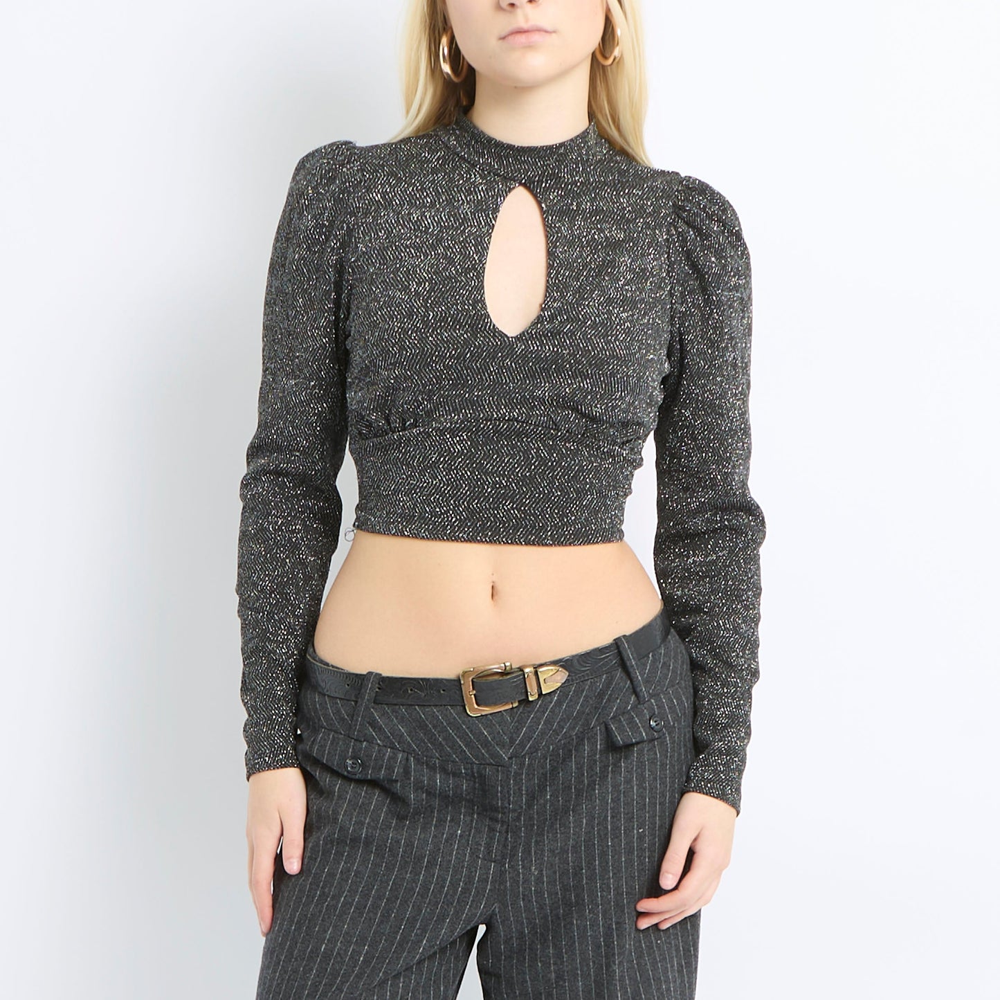 Open Tied Back Sparkly Crop Top - UK 8