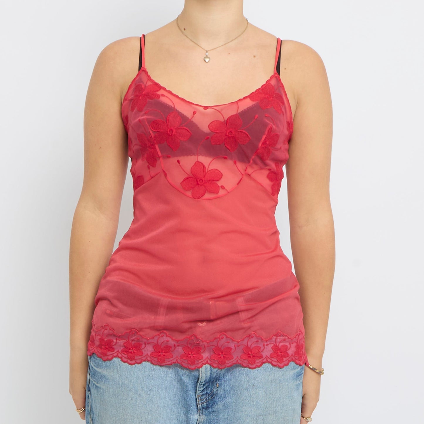 Embroidery Detail Strappy Top - UK 8