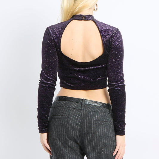 Velvet Open Back Crop Top - UK 8