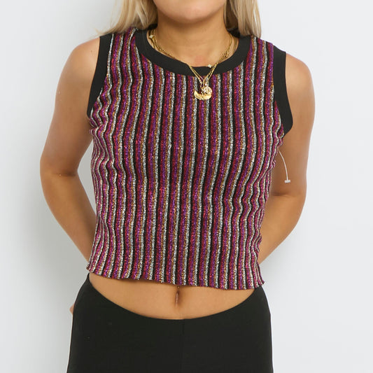 Stripe Sheer Sparkle Tank Crop Top- UK 8