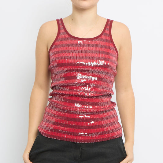 Sequin Detail Striped Vest Top - UK 8