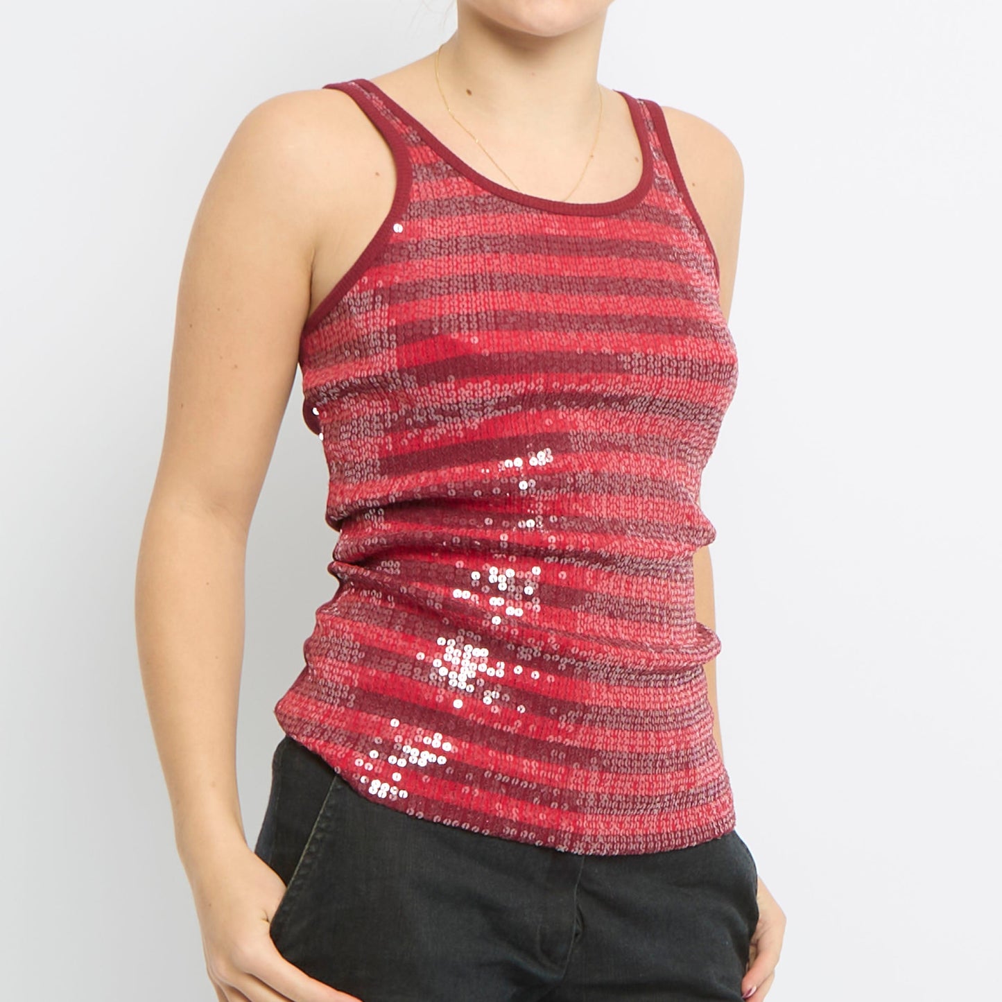 Sequin Detail Striped Vest Top - UK 8