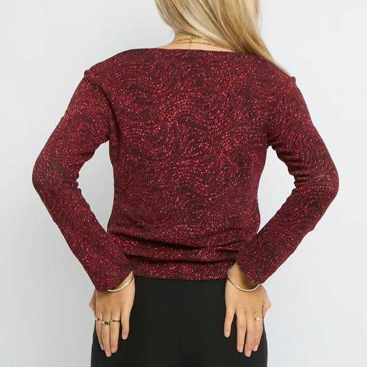 Swirl Design Sparkly Round Neck Long Sleeve Top- UK 8