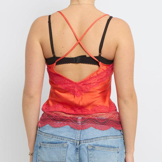 Lace  Satin Strappy Top - UK 8