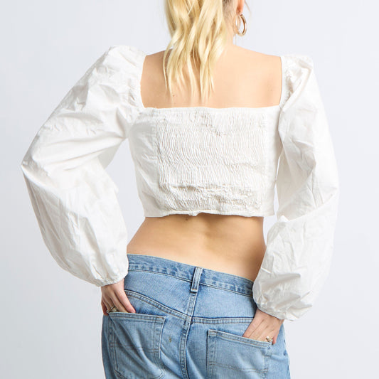 Puff Arm Cotton Cropped Top - UK 8