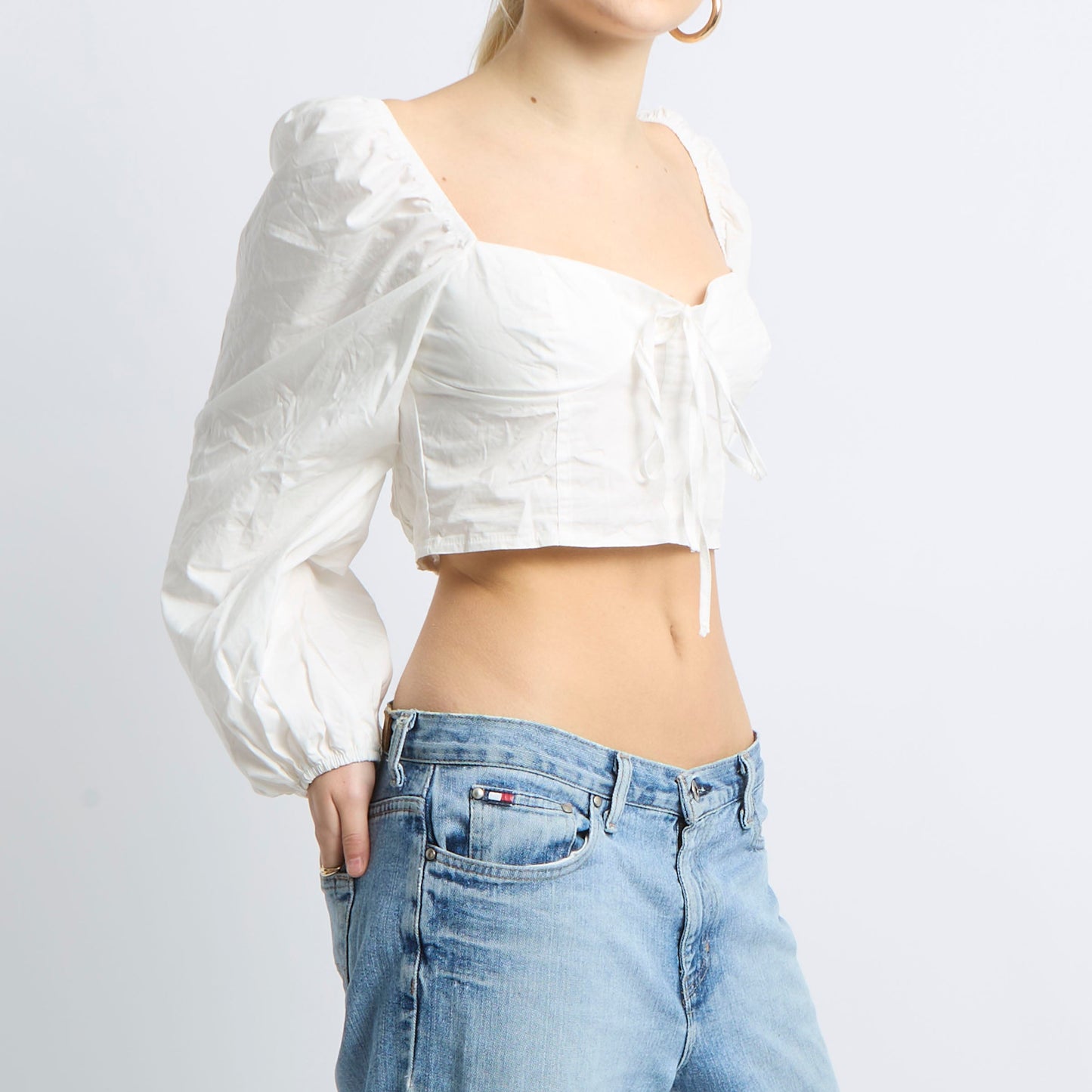 Puff Arm Cotton Cropped Top - UK 8