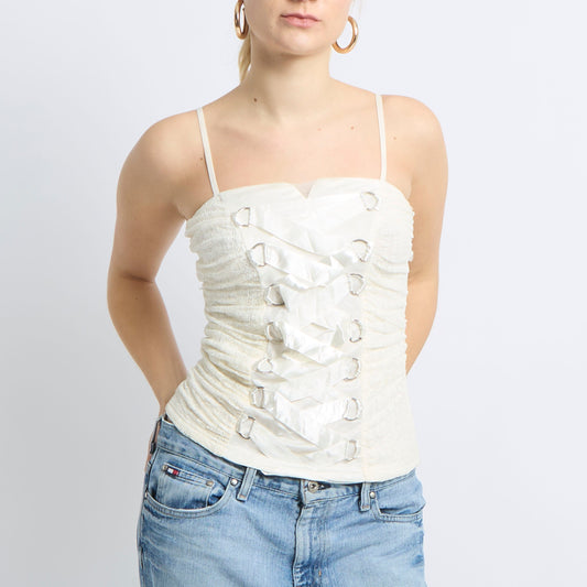 Ribbon Lace Detail Corset Top - UK 8