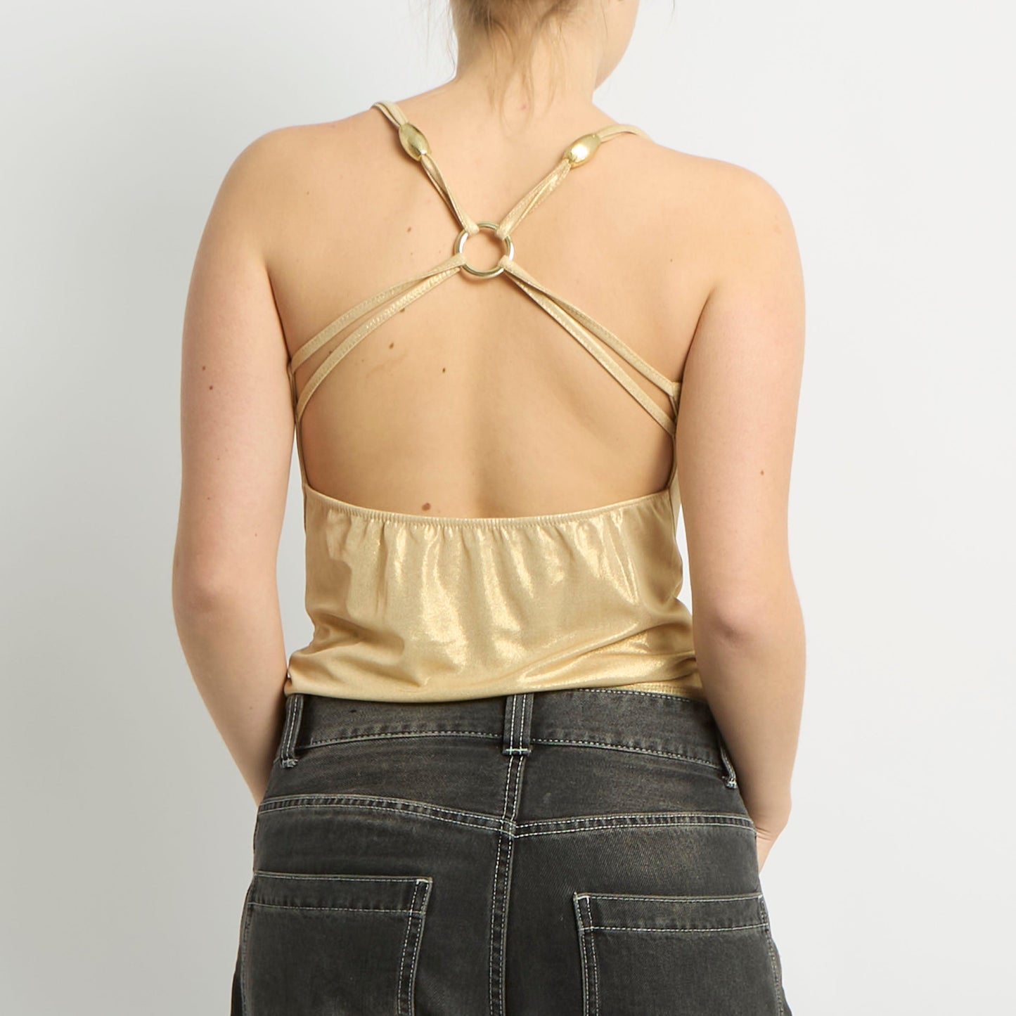 Ring Detail Backless Sparkly Top - UK 8