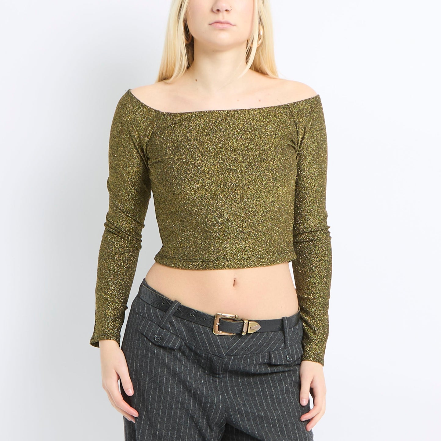 Off The Shoulder Sparkly Crop Top - UK 8