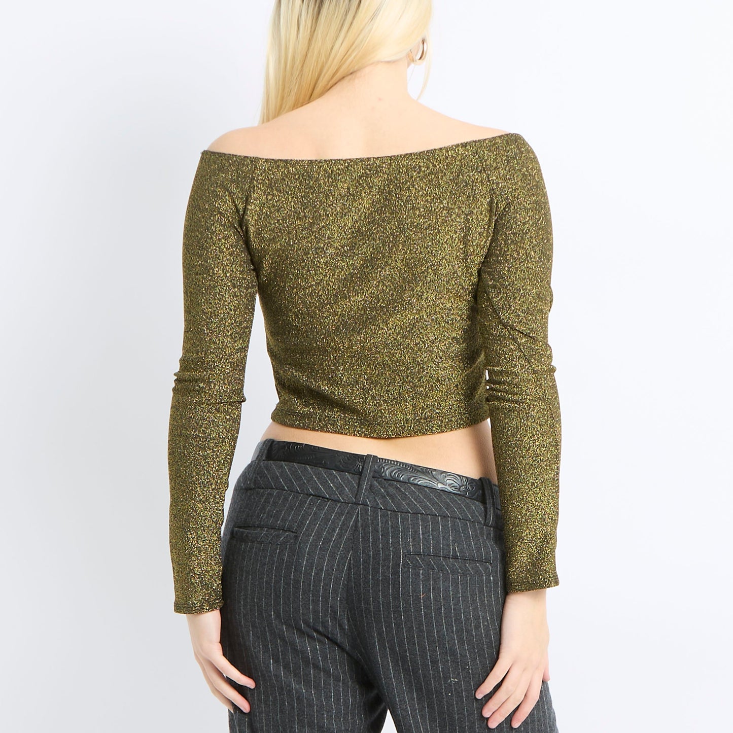 Off The Shoulder Sparkly Crop Top - UK 8