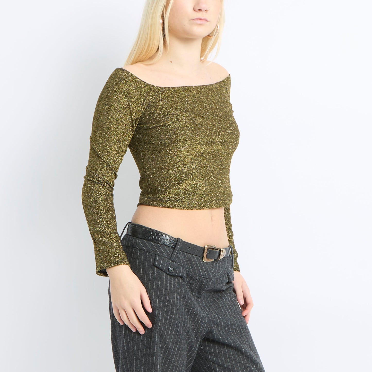 Off The Shoulder Sparkly Crop Top - UK 8