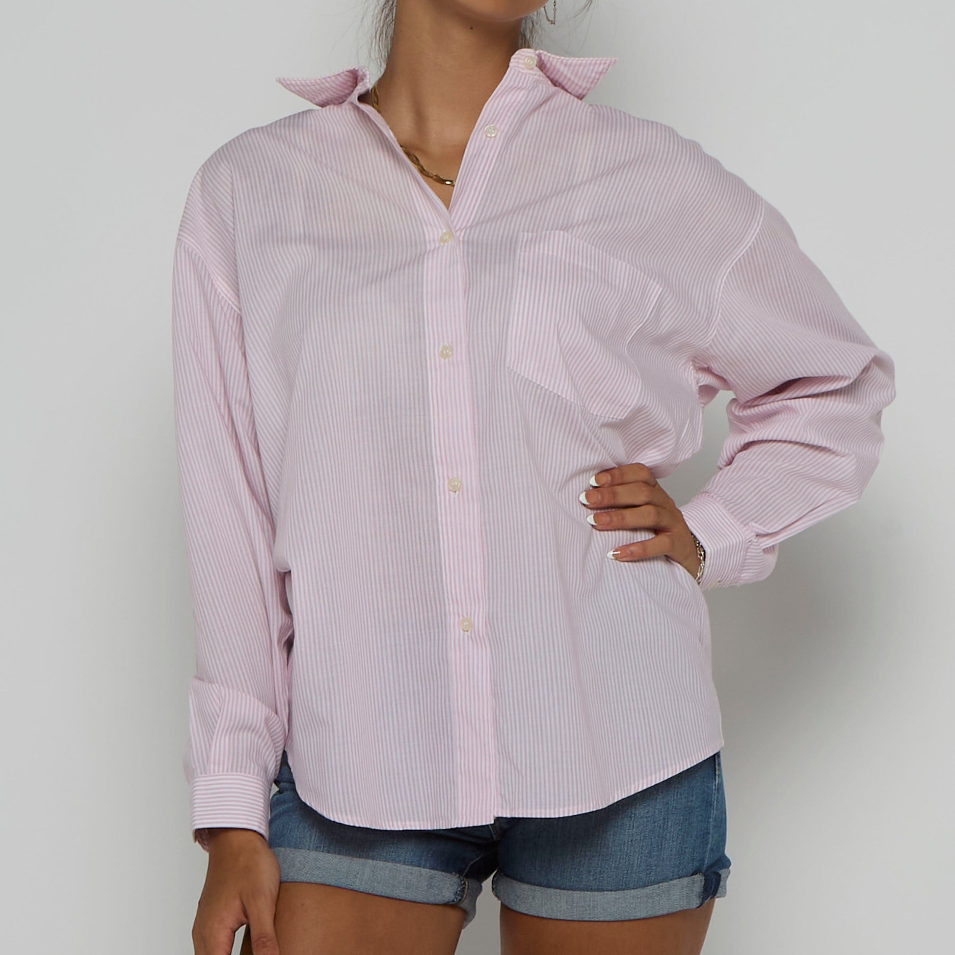 Striped Collared Button Up Shirt - L