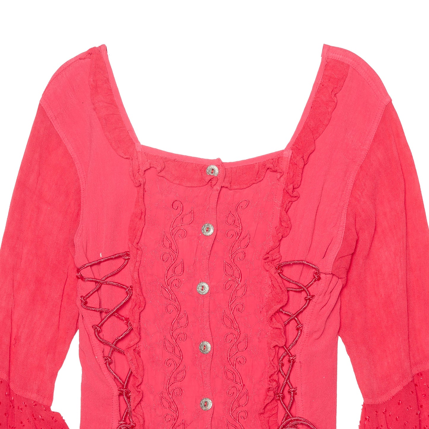 Lace Up Handkerchief Sleeve Top - L
