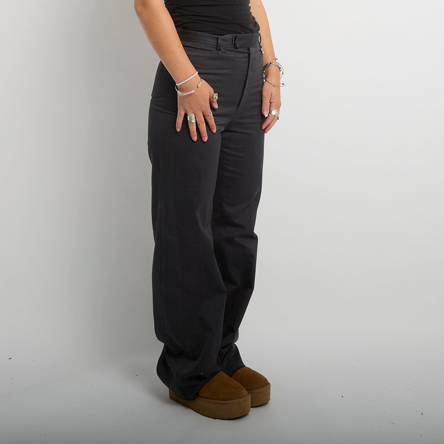 Straight Leg Mid Waist Linen Blend Trousers- UK 10