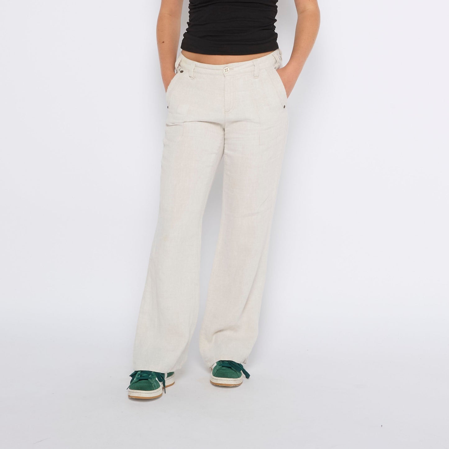 Linen Wide Leg Trousers - UK 12