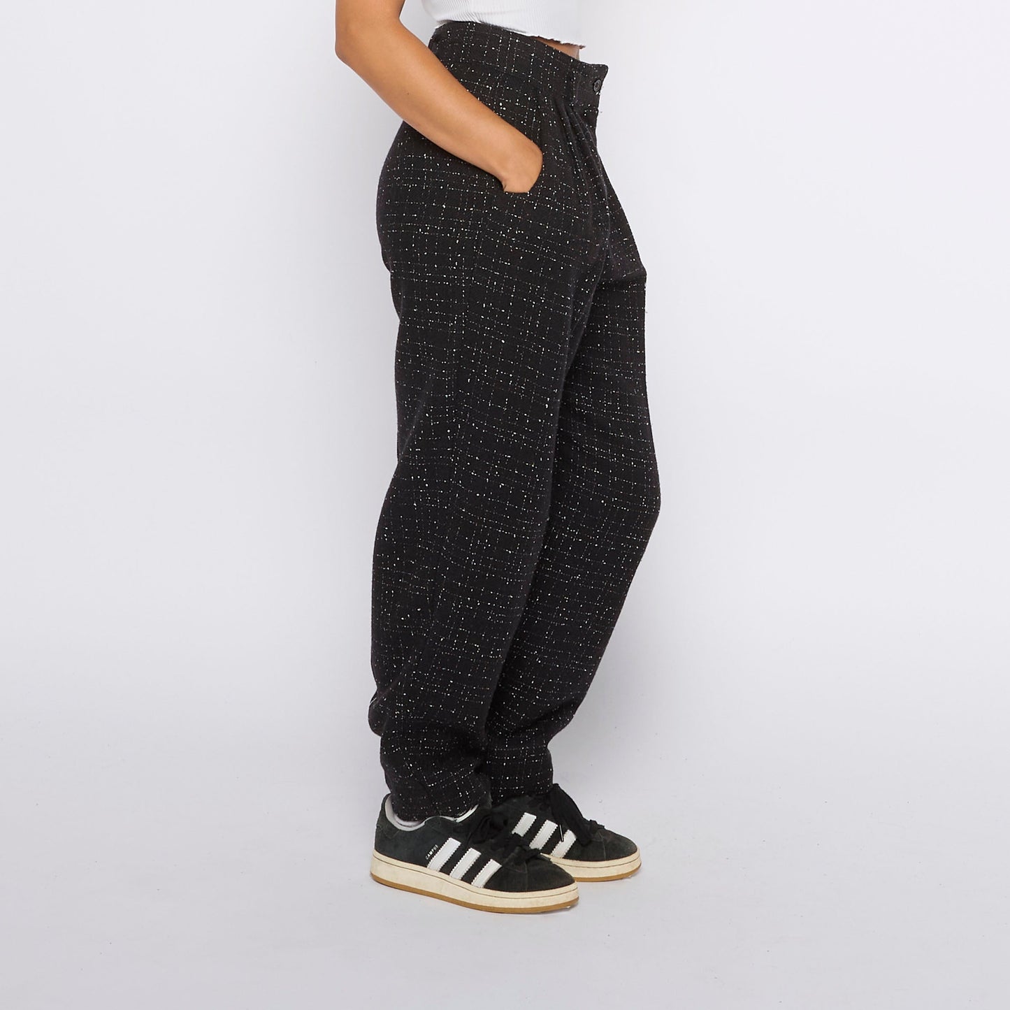 Tweed High Waisted Slouchy Trousers - UK 8