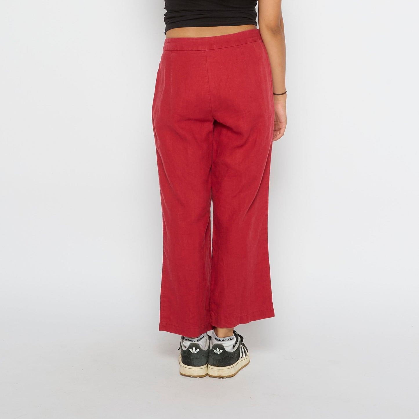 Red Wide Leg 3/4 Length Linen Trousers - UK 8