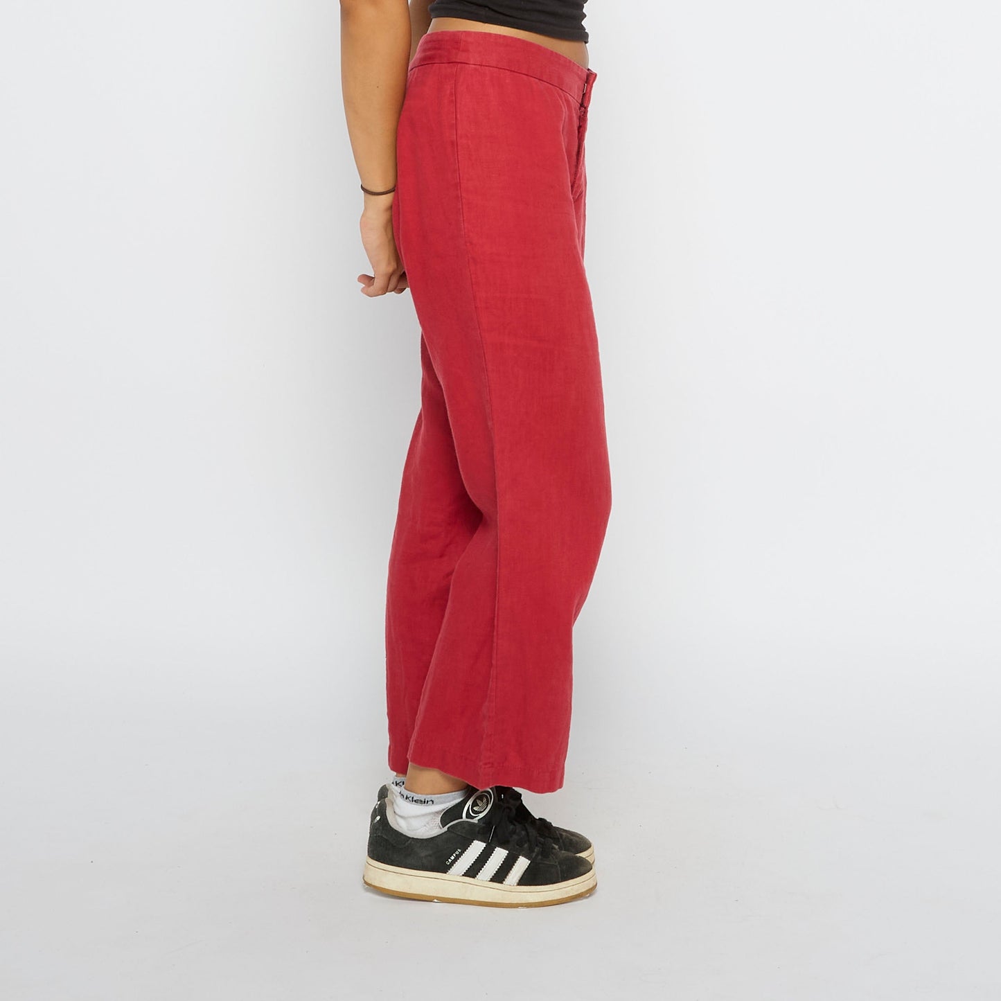 Red Wide Leg 3/4 Length Linen Trousers - UK 8