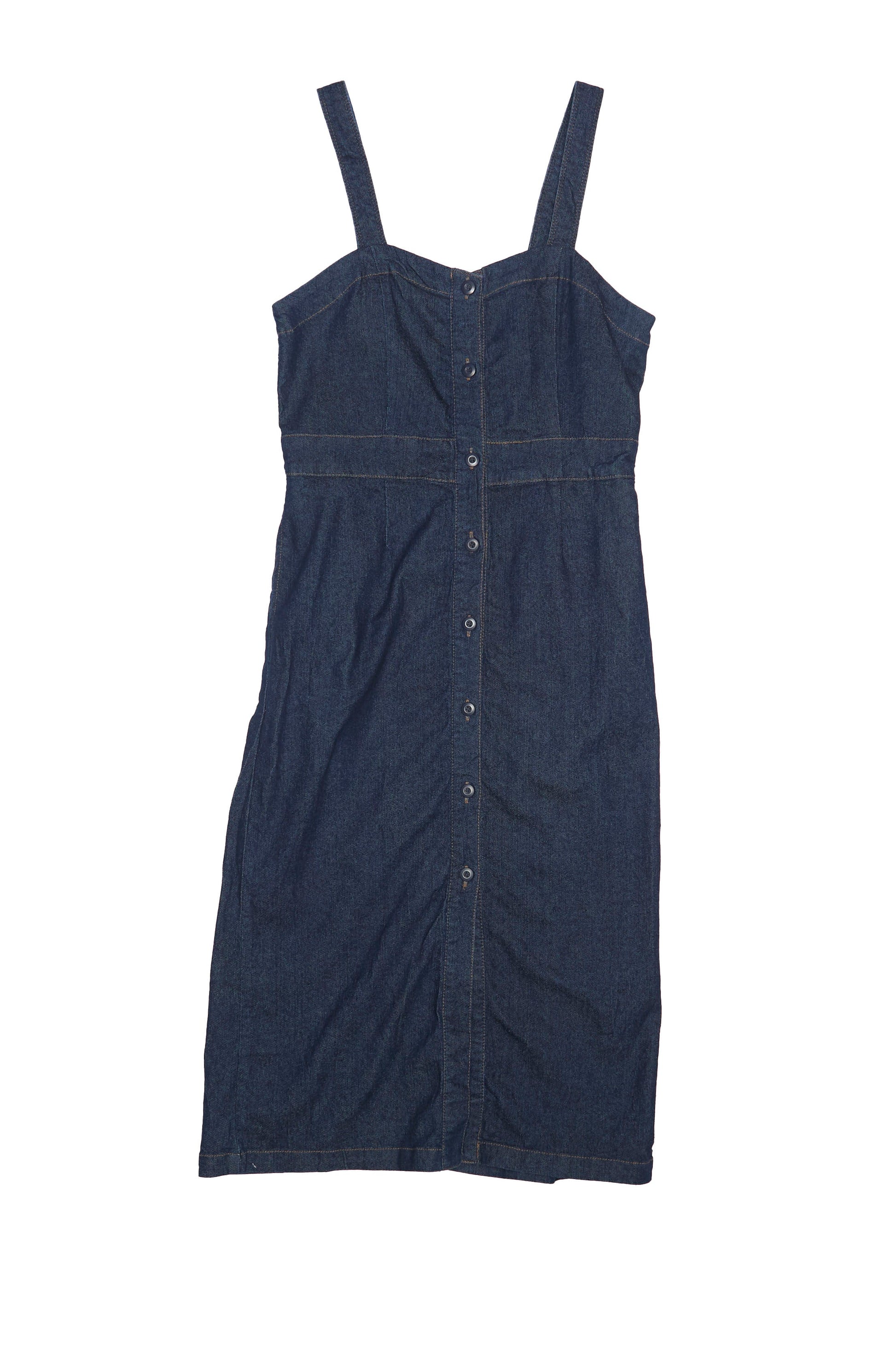 Womens Strap Button Through Full Length Denim Dress - M