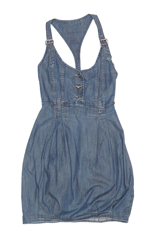 Womens Strap Sleeveless Short Denim Dress - S