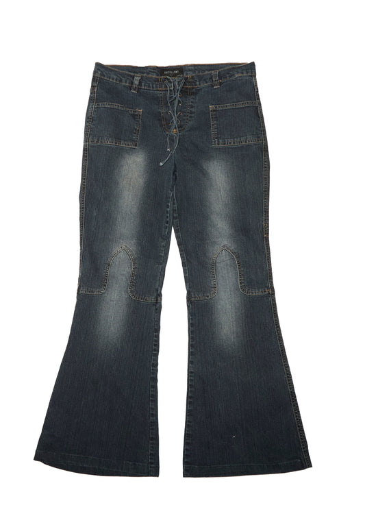 Womens Excellent Flared Leg Tie Up Jeans - W34" L29"