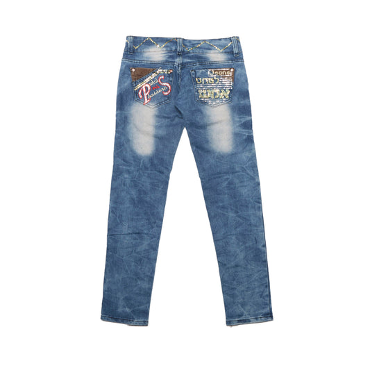 Jeans ajustados con detalle de lentejuelas rasgadas - Ancho 28" Largo 27"