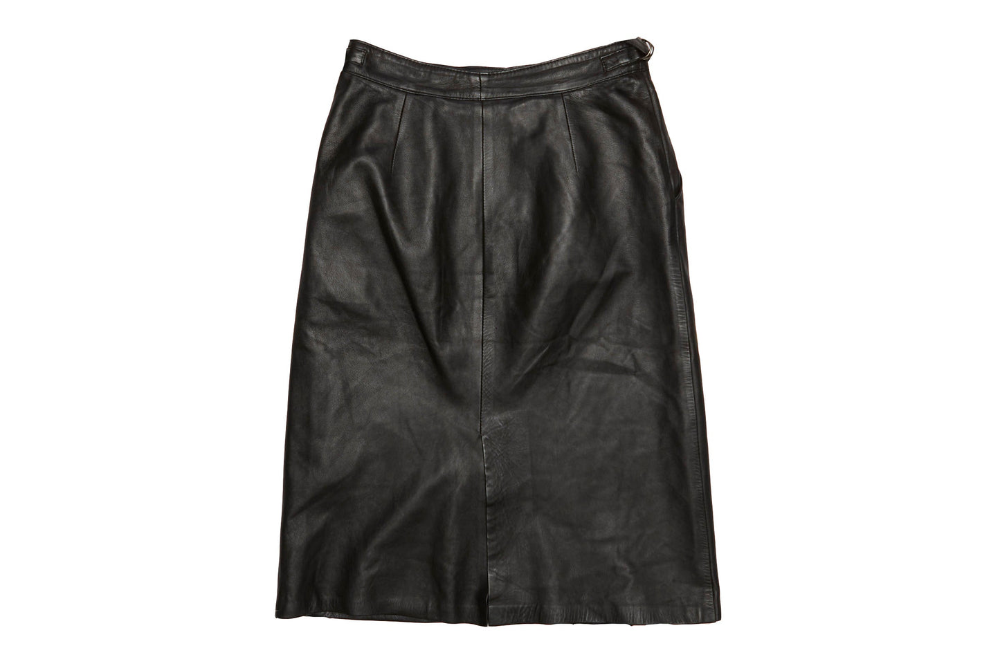 Womens Belted Leather Midi Skirt - M