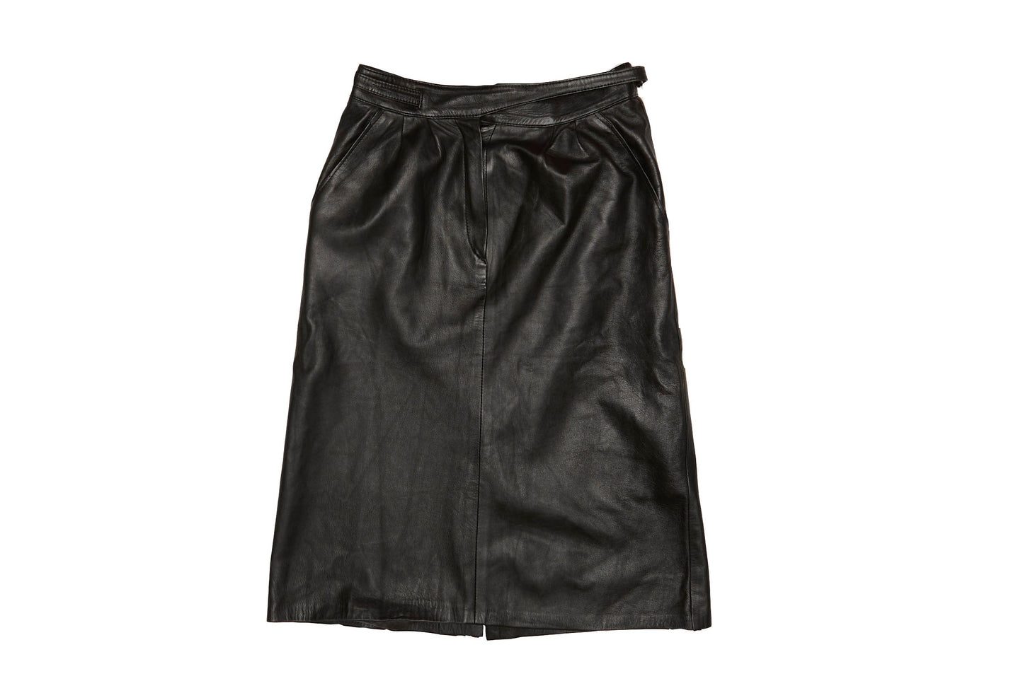 Womens Belted Leather Midi Skirt - M